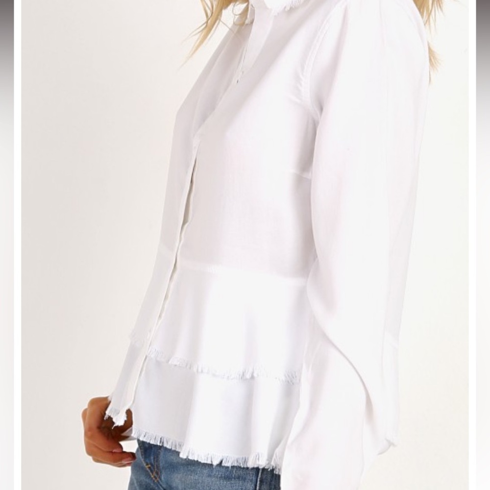 Bella Dahl Layered Peplum Shirt with Raw Hem, White, Small